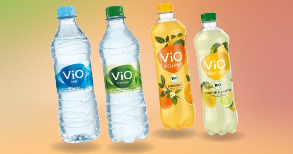 Vio Wasser Still und Medium und die Vio Bio Limo in Orange und Zitrone & Limette