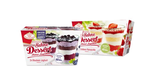 Sahne-Dessert Blaubeer-Joghurt und Erdbeer-Pannacotta