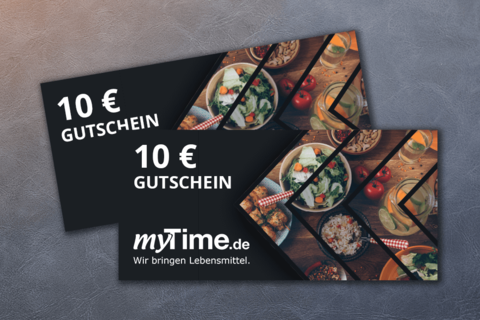 Zwei Gutscheine von myTime im Wert von 10 €