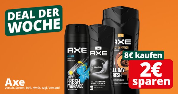 Deal der Woche Logo - Angebot Axe Sortiment für 8€ kaufen, 2€ sparen