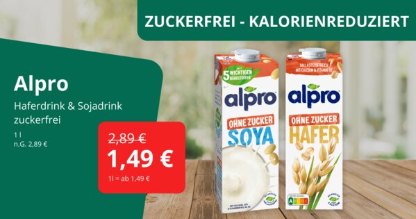Ernähren Thema - Alpso Haferdrink & Sojadrink für 1,49 EUR