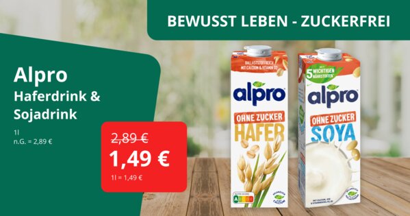 Bewusst Leben Zuckerfrei - Alpro Produkte