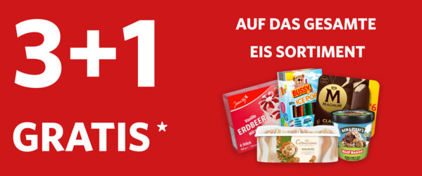 3+1 Gratis Aktion auf das gesamte Eis Sortiment