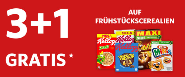 3+1 Gratis Aktion - Frühstückscerealien: 4 kaufen & 3 zahlen
