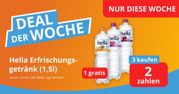 Deal der Woche - Hella Erfrischungsgetränk 1,5l - 1 Artikel gratis erhalten - 3 kaufen und 2 zahlen 