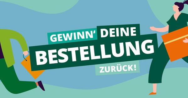 Zwei Illustrationen von Menschen laufen mit Einkaufstaschen und Geschenkpaket über die Fläche