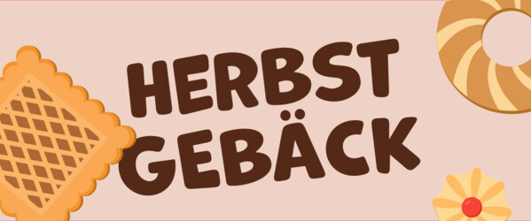 In der Mitte Schrift "Herbstgebäck" - Rund herum Illustrationen von verschiedenen Keksen
